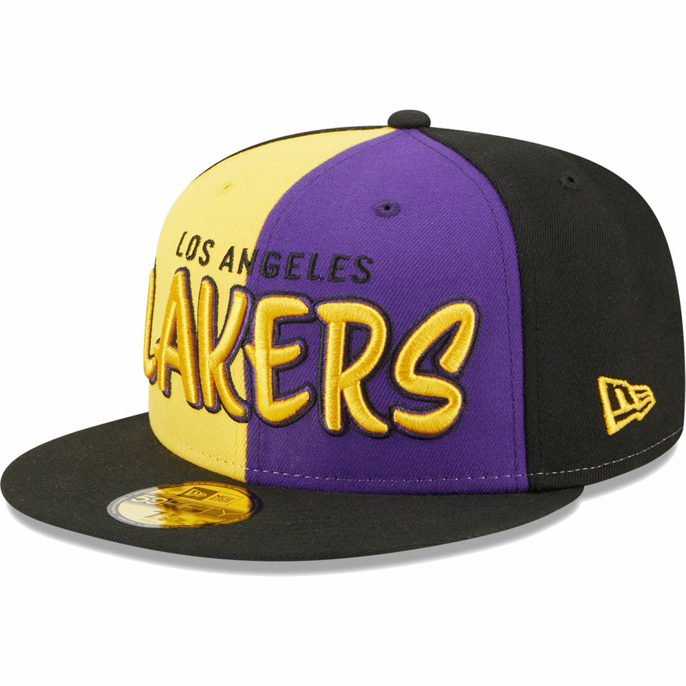 Black/Gold Los Angeles Lakers Pop Front 59FIFTY Fitted Hat | NBA