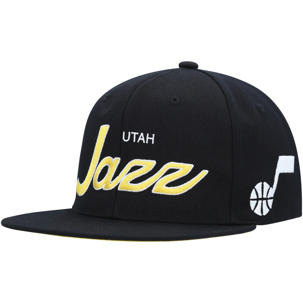 Black Utah Jazz Hardwood Classics Script 2.0 Snapback Hat | NBA
