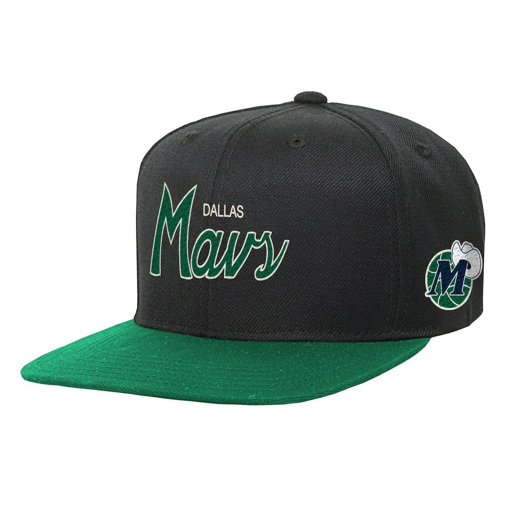 Black Dallas Mavericks Youth Team Script Snapback Hat sale | NBA