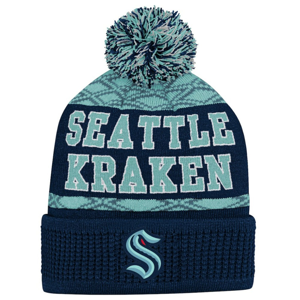 Seattle Kraken Youth Puck Cuffed Knit Hat with Pom -  NHL Hats