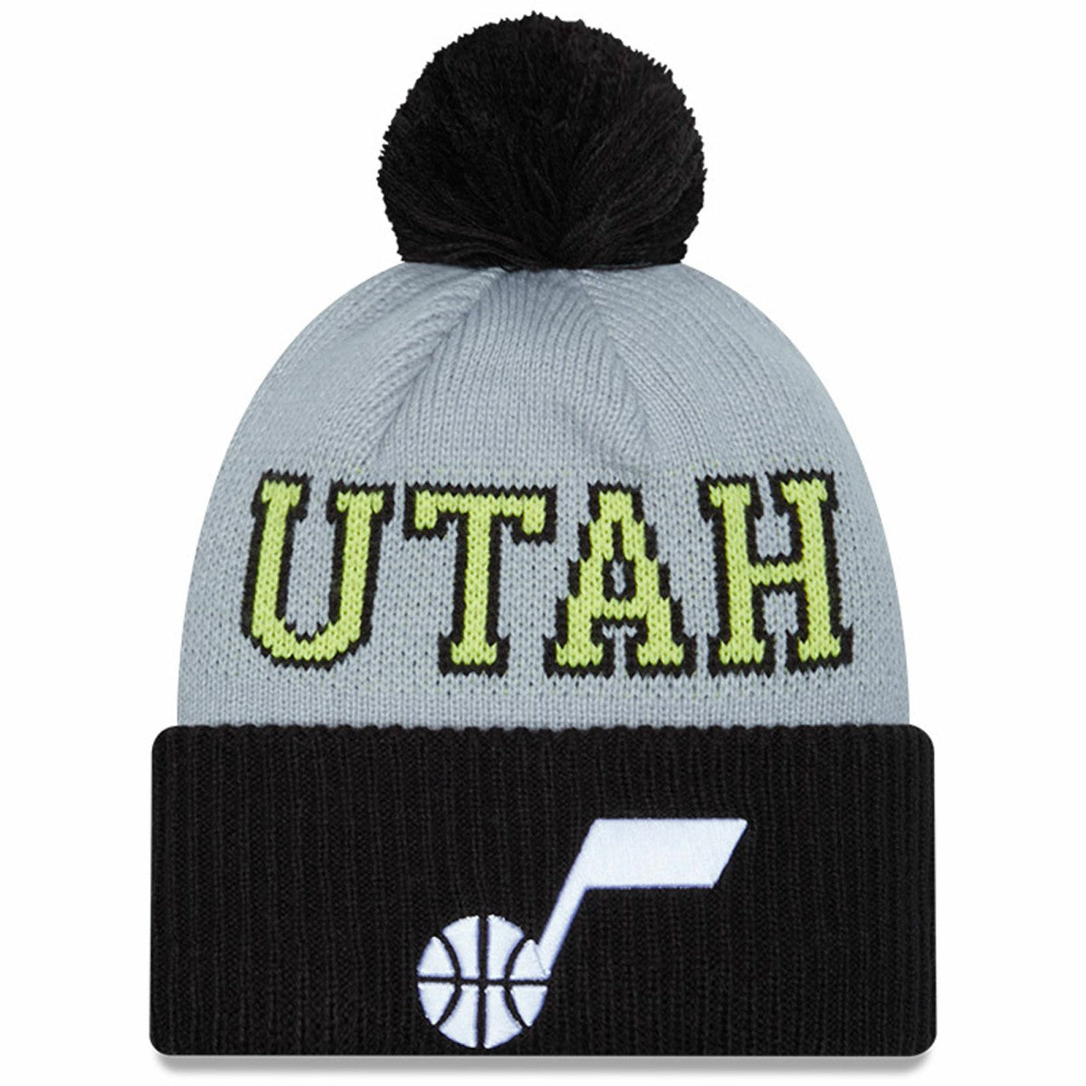 Black/Gray Utah Jazz Tip-Off Two-Tone Cuffed Knit Hat with Pom | NBA