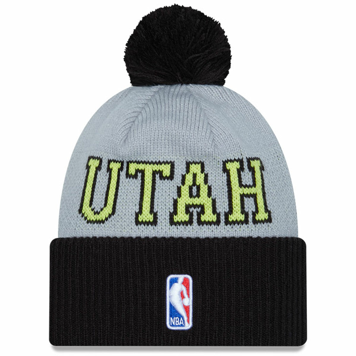 Black/Gray Utah Jazz Tip-Off Two-Tone Cuffed Knit Hat with Pom | NBA
