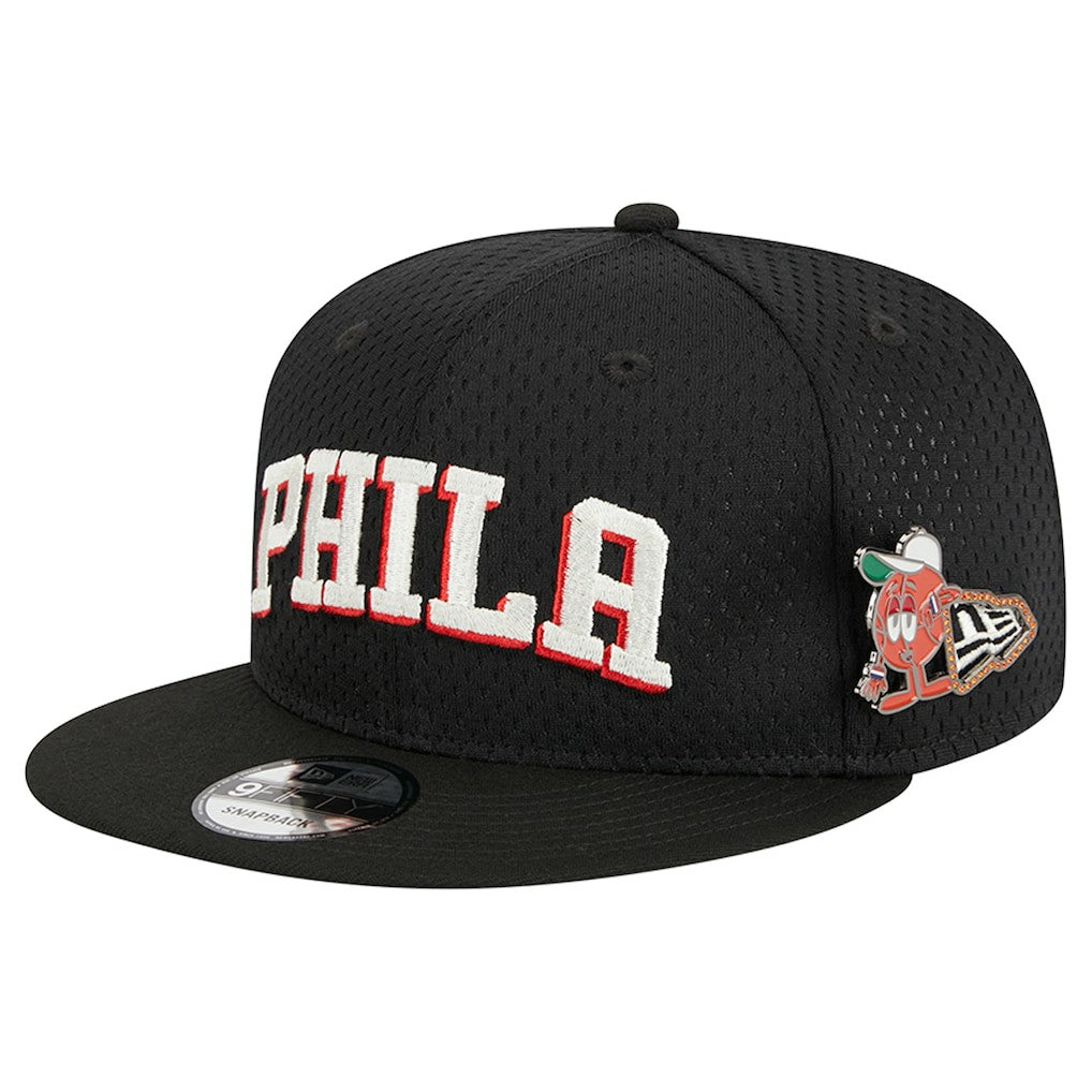 Black Philadelphia 76ers Post-Up Pin Mesh 9FIFTY Snapback Hat | NBA