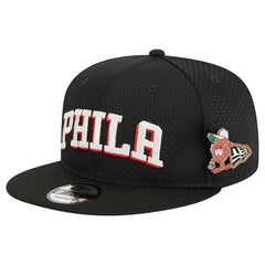 Black Philadelphia 76ers Post-Up Pin Mesh 9FIFTY Snapback Hat | NBA