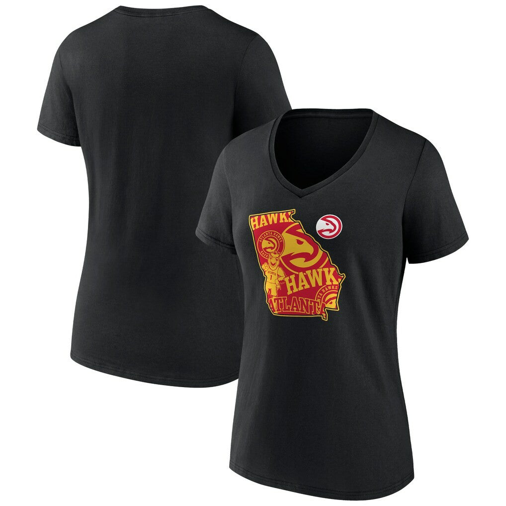 Black Atlanta Hawks Women's Announcer V-Neck T-Shirt | NBA