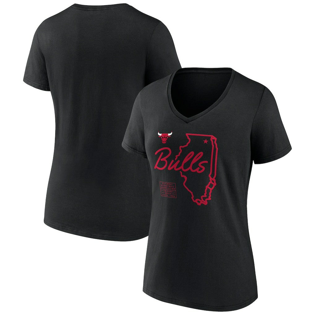 Black Chicago Bulls Women's Announcer V-Neck T-Shirt sale | NBA