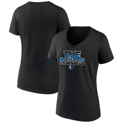 Black Dallas Mavericks Women's Announcer V-Neck T-Shirt sale | NBA