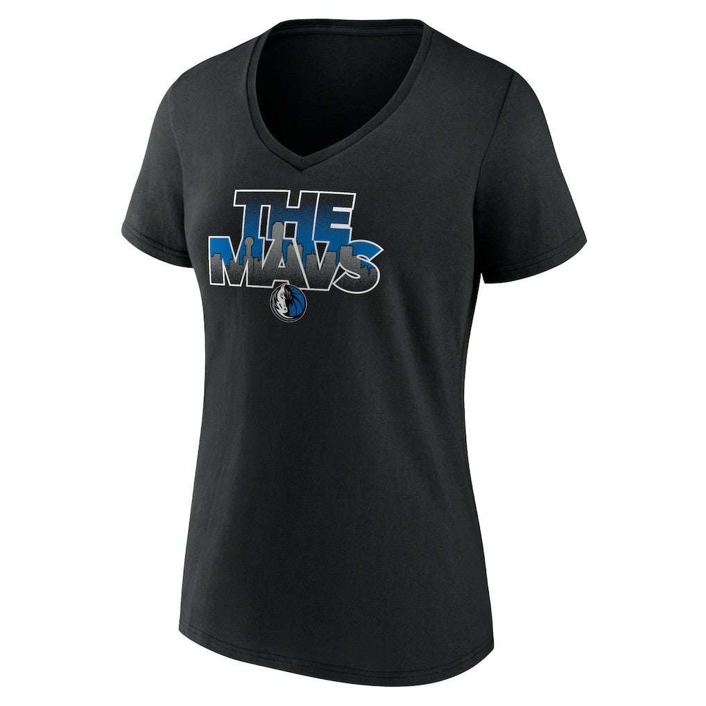 Black Dallas Mavericks Women's Announcer V-Neck T-Shirt sale | NBA