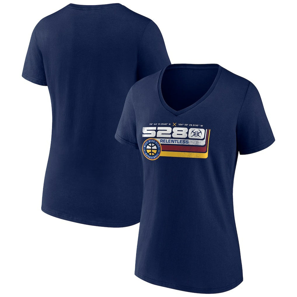 Navy Denver Nuggets Women's Announcer V-Neck T-Shirt sale | NBA