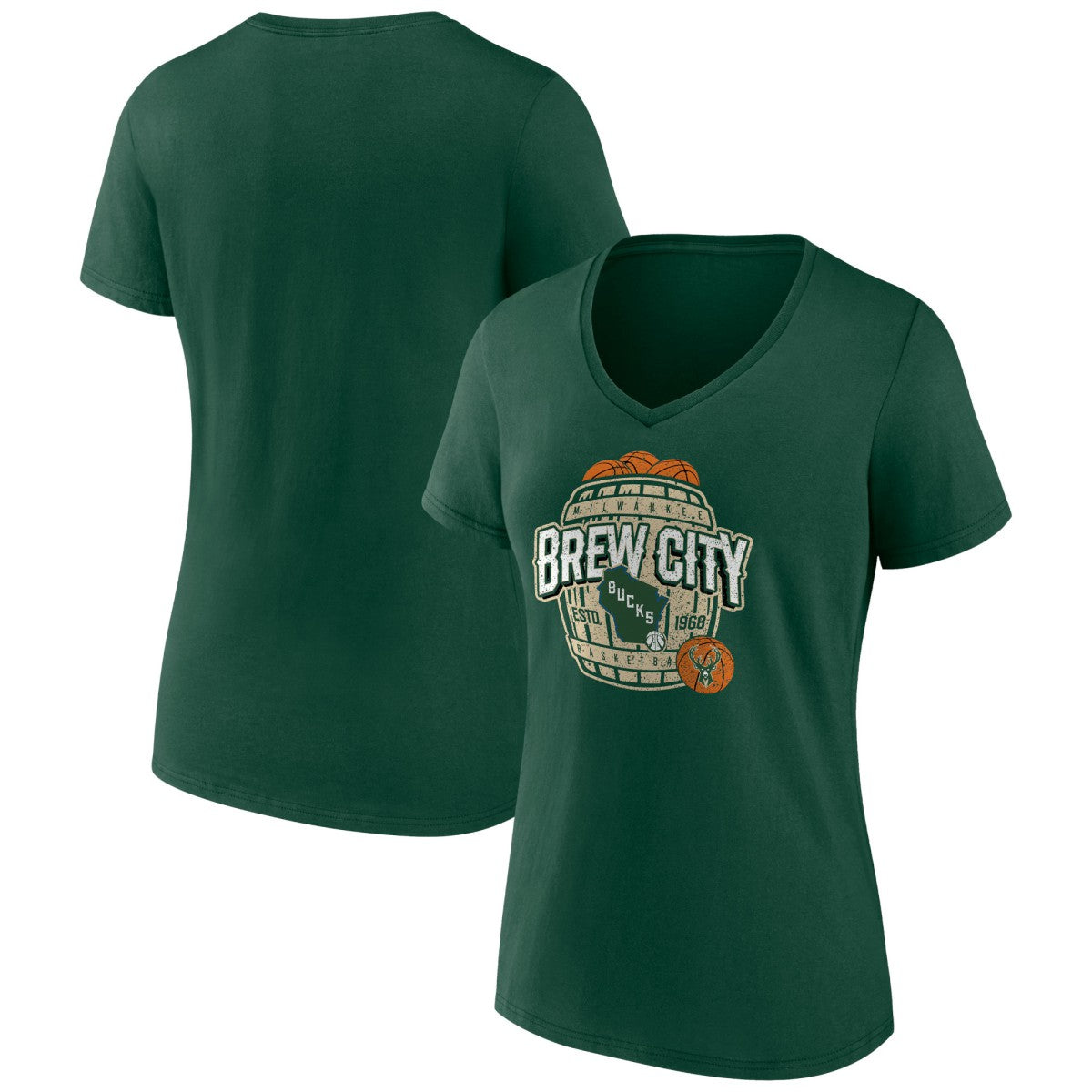 Hunter Green Milwaukee Bucks Women's Announcer V-Neck T-Shirt | NBA
