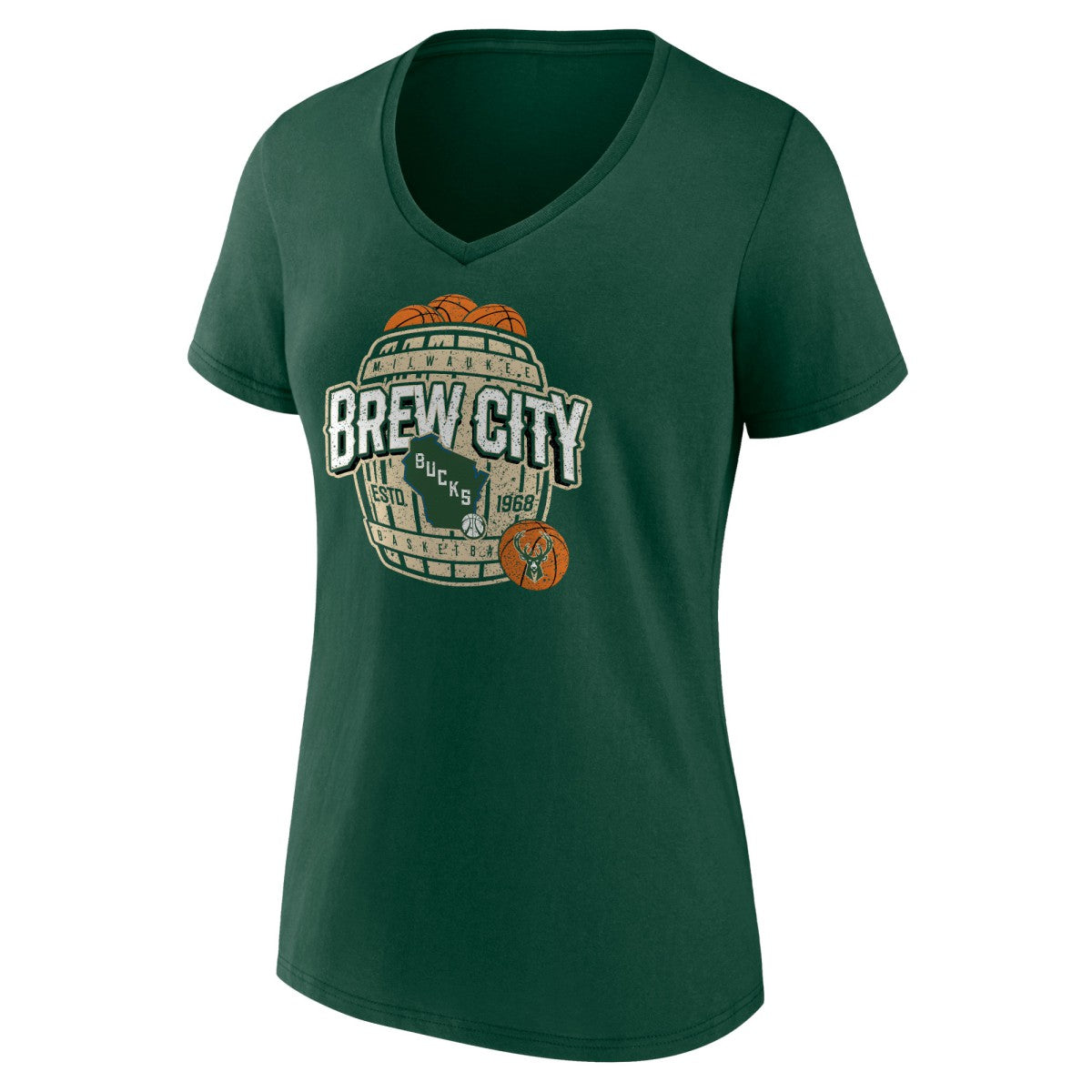 Hunter Green Milwaukee Bucks Women's Announcer V-Neck T-Shirt | NBA