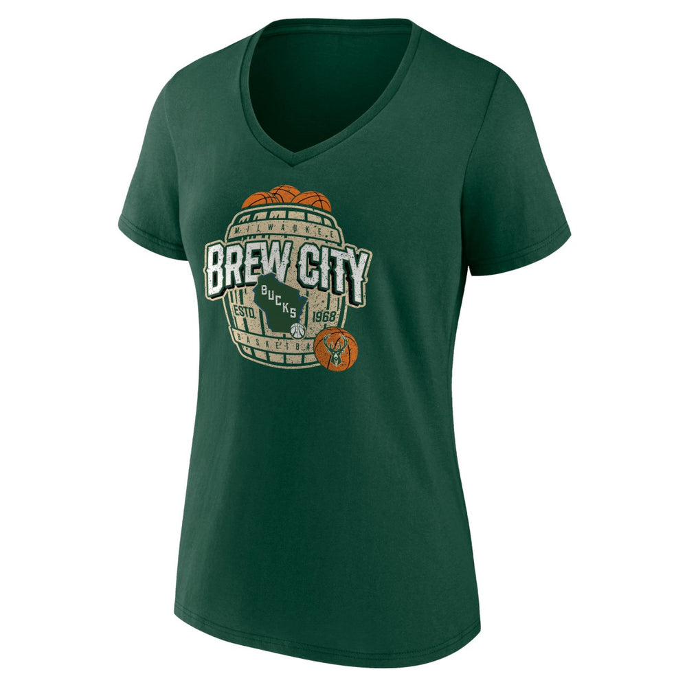 Hunter Green Milwaukee Bucks Women's Announcer V-Neck T-Shirt | NBA