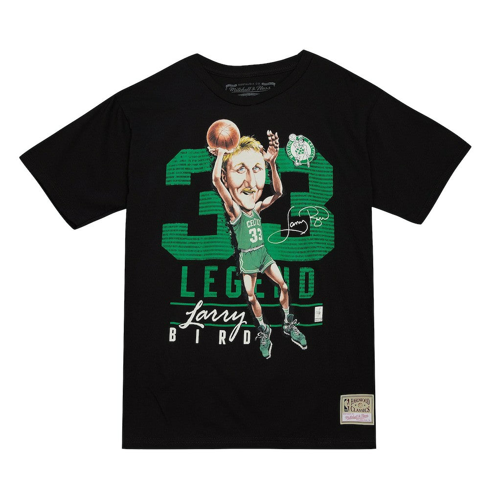 Black Larry Bird Boston Celtics Hardwood Classics Caricature T-Shirt | NBA