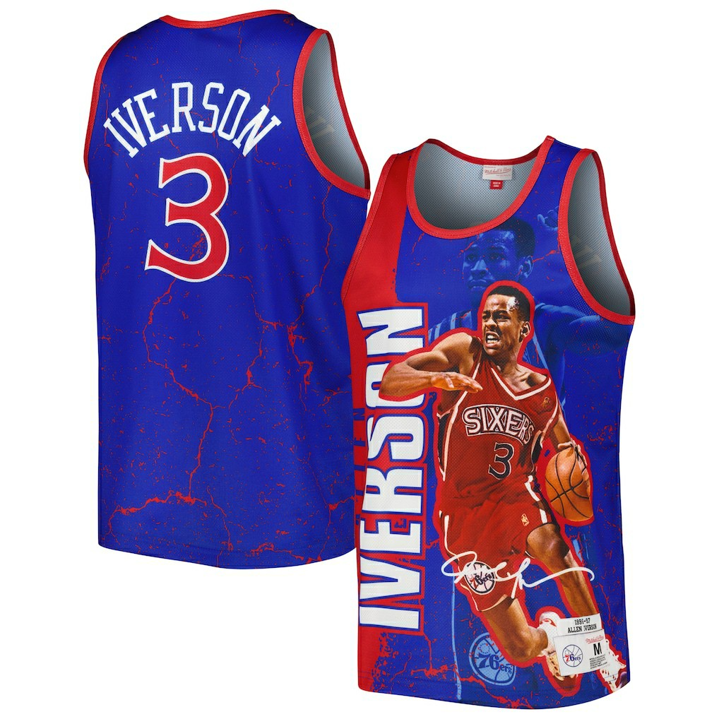 Royal Allen Iverson Philadelphia 76ers 1996-97 Hardwood Classics Player Burst Tank Top | NBA