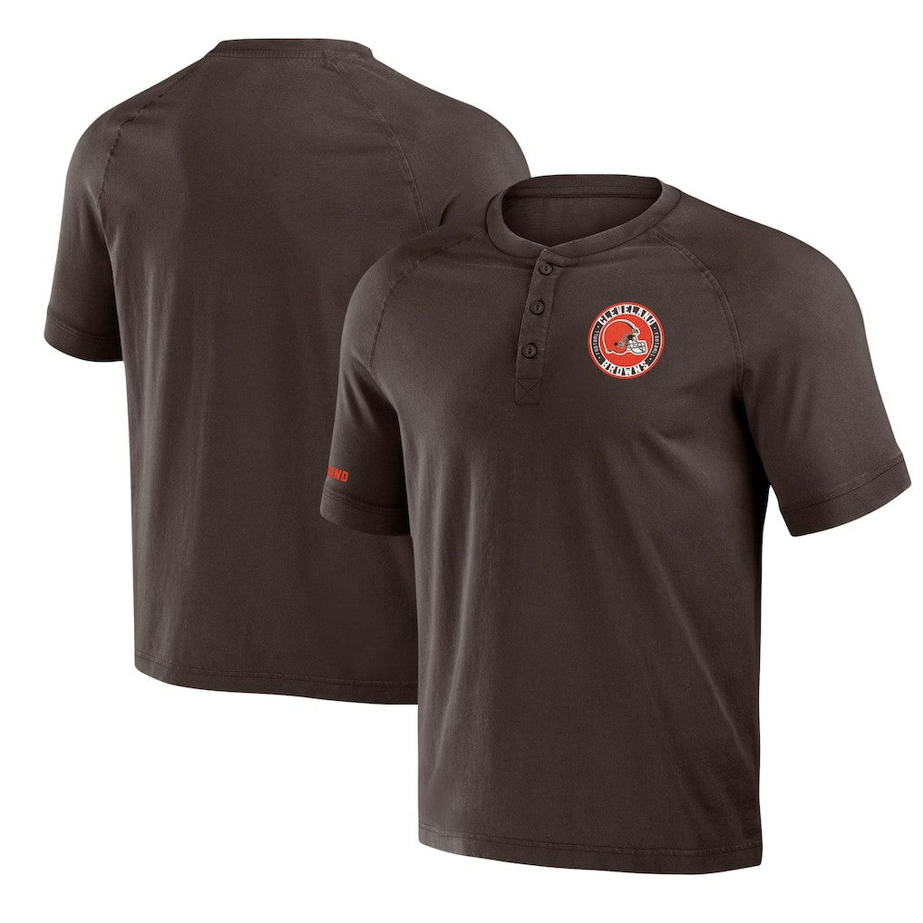 Cleveland Browns NFL x Darius Rucker Collection Washed Raglan Henley T-Shirt | NFL Discount