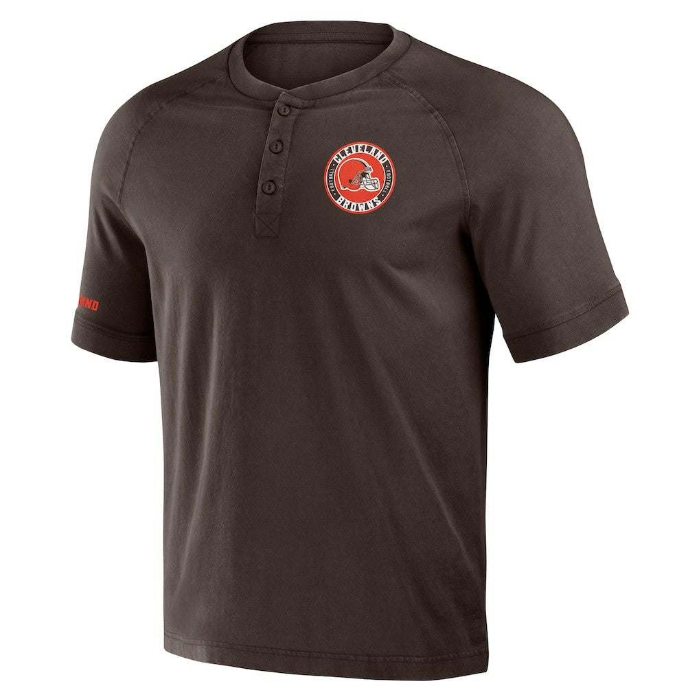 Cleveland Browns NFL x Darius Rucker Collection Washed Raglan Henley T-Shirt | NFL Discount
