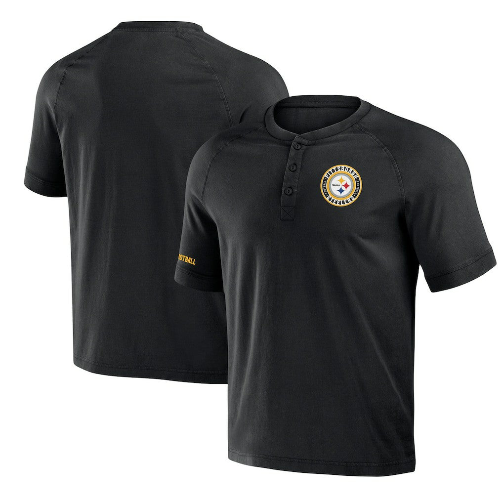 Pittsburgh Steelers NFL x Darius Rucker Collection Washed Raglan Henley T-Shirt | NFL Discount