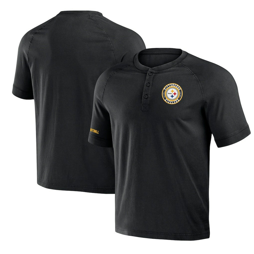 Pittsburgh Steelers NFL x Darius Rucker Collection Washed Raglan Henley T-Shirt | NFL Discount
