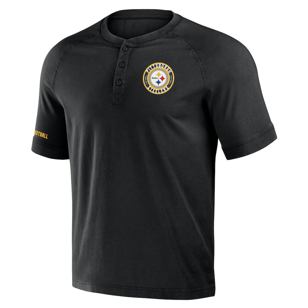 Pittsburgh Steelers NFL x Darius Rucker Collection Washed Raglan Henley T-Shirt | NFL Discount