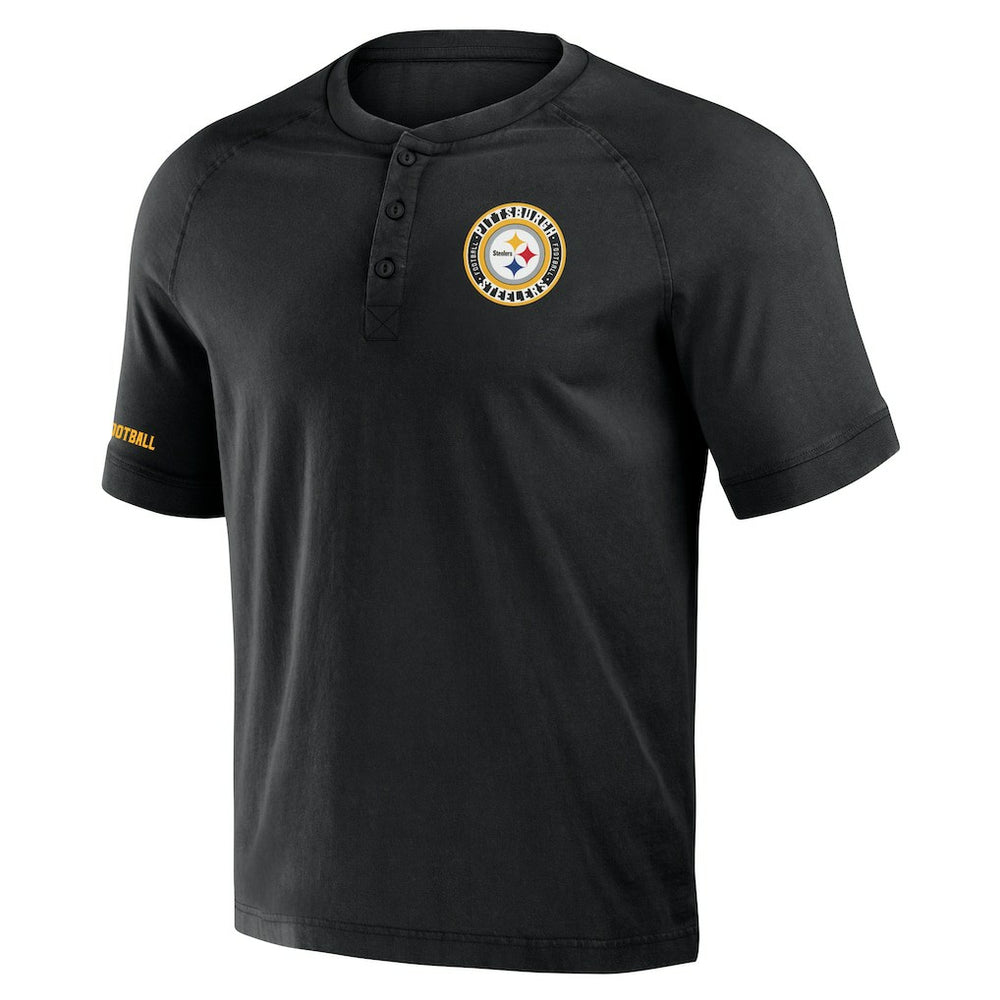 Pittsburgh Steelers NFL x Darius Rucker Collection Washed Raglan Henley T-Shirt | NFL Discount