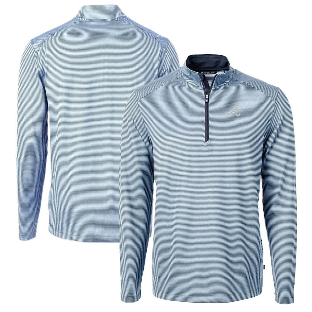 Atlanta Braves Cutter & Buck Virtue Eco Pique Micro Stripe Recycled Quarter-Zip Pullover Top - MLB Pullover