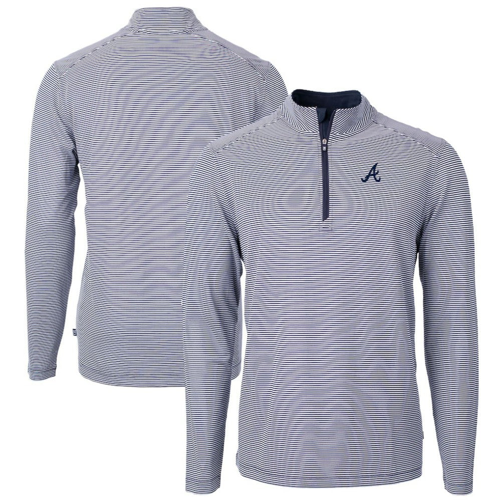 Atlanta Braves Cutter & Buck Virtue Eco Pique Micro Stripe Recycled Quarter-Zip Pullover Top - MLB Pullover