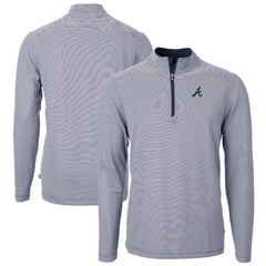Atlanta Braves Cutter & Buck Virtue Eco Pique Micro Stripe Recycled Quarter-Zip Pullover Top - MLB Pullover