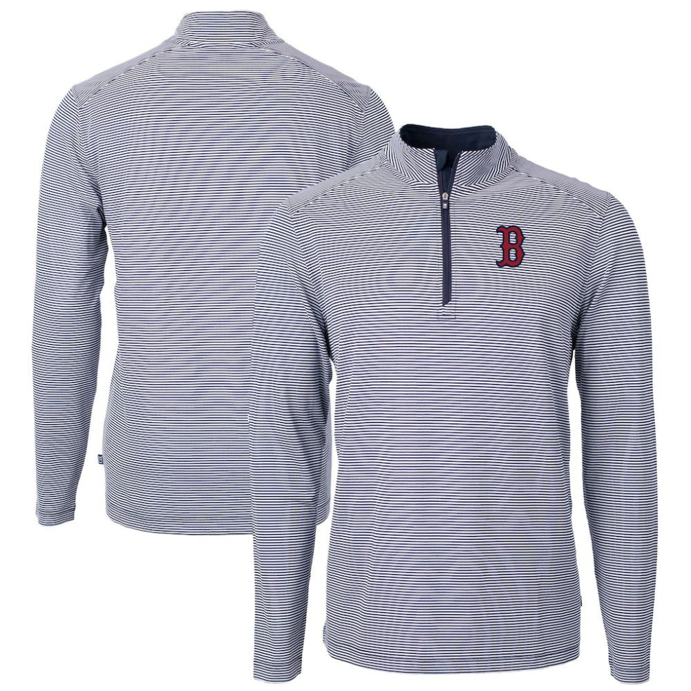 Boston Red Sox Cutter & Buck Virtue Eco Pique Micro Stripe Recycled Quarter-Zip Pullover Top - MLB Pullover