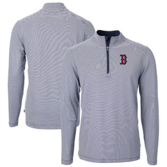 Boston Red Sox Cutter & Buck Virtue Eco Pique Micro Stripe Recycled Quarter-Zip Pullover Top - MLB Pullover