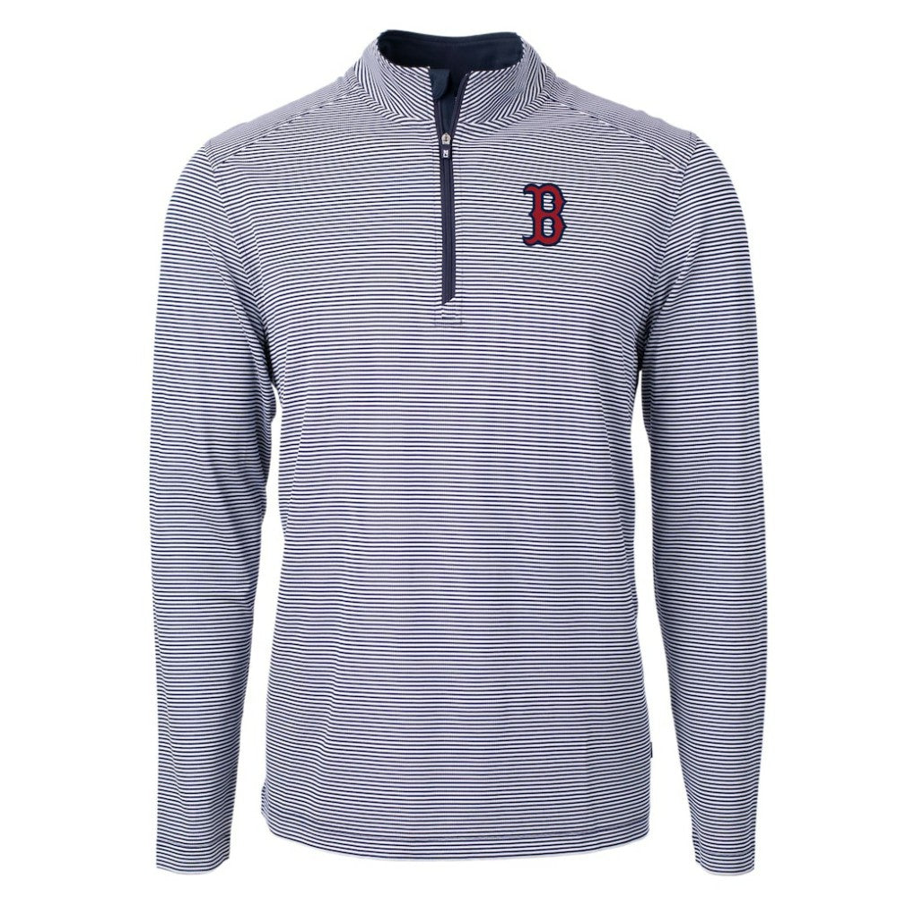 Boston Red Sox Cutter & Buck Virtue Eco Pique Micro Stripe Recycled Quarter-Zip Pullover Top - MLB Pullover