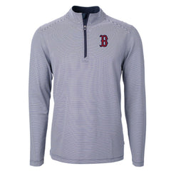 Boston Red Sox Cutter & Buck Virtue Eco Pique Micro Stripe Recycled Quarter-Zip Pullover Top - MLB Pullover
