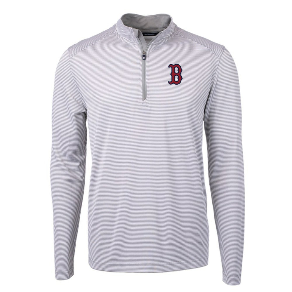 Boston Red Sox Cutter & Buck Virtue Eco Pique Micro Stripe Recycled Quarter-Zip Pullover Top - MLB Pullover