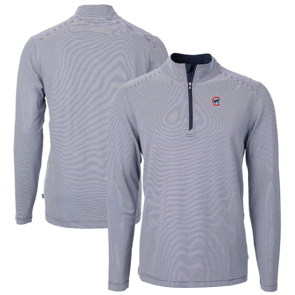 Chicago Cubs Cutter & Buck Virtue Eco Pique Micro Stripe Recycled Quarter-Zip Pullover Top - MLB Pullover