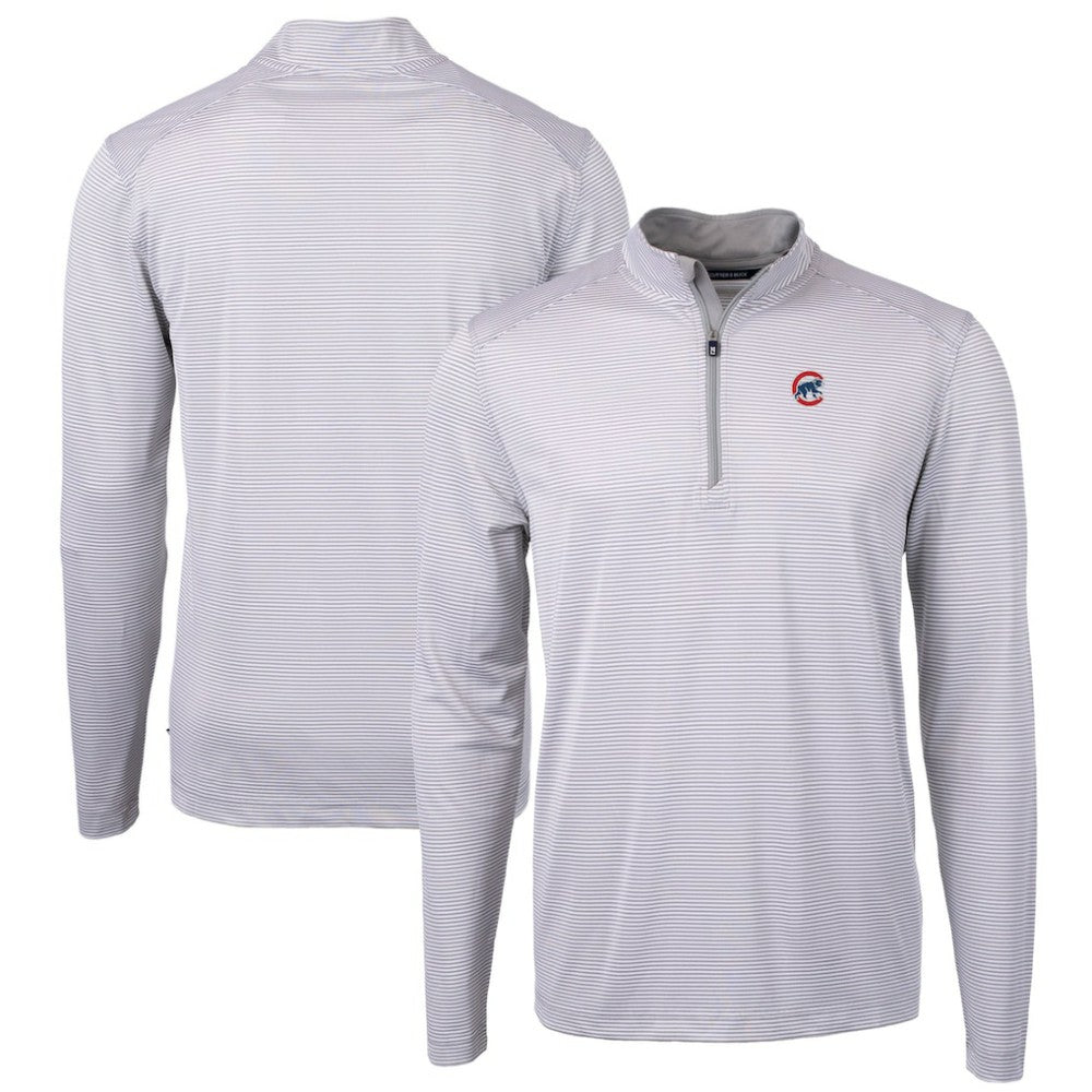 Chicago Cubs Cutter & Buck Virtue Eco Pique Micro Stripe Recycled Quarter-Zip Pullover Top - MLB Pullover