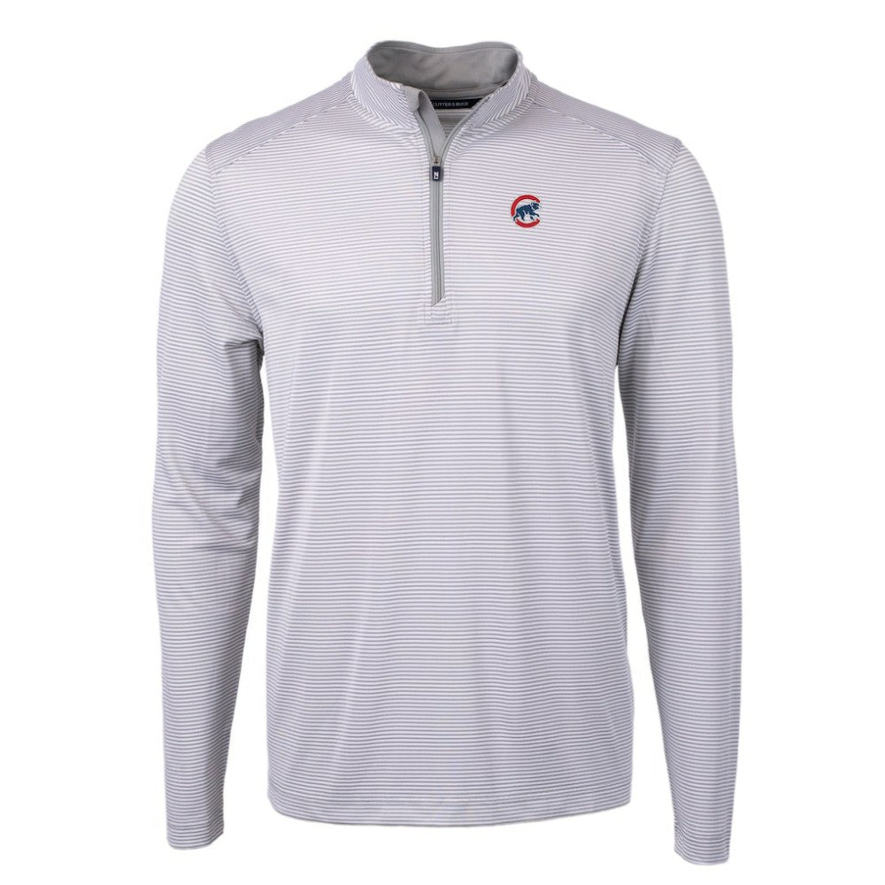 Chicago Cubs Cutter & Buck Virtue Eco Pique Micro Stripe Recycled Quarter-Zip Pullover Top - MLB Pullover