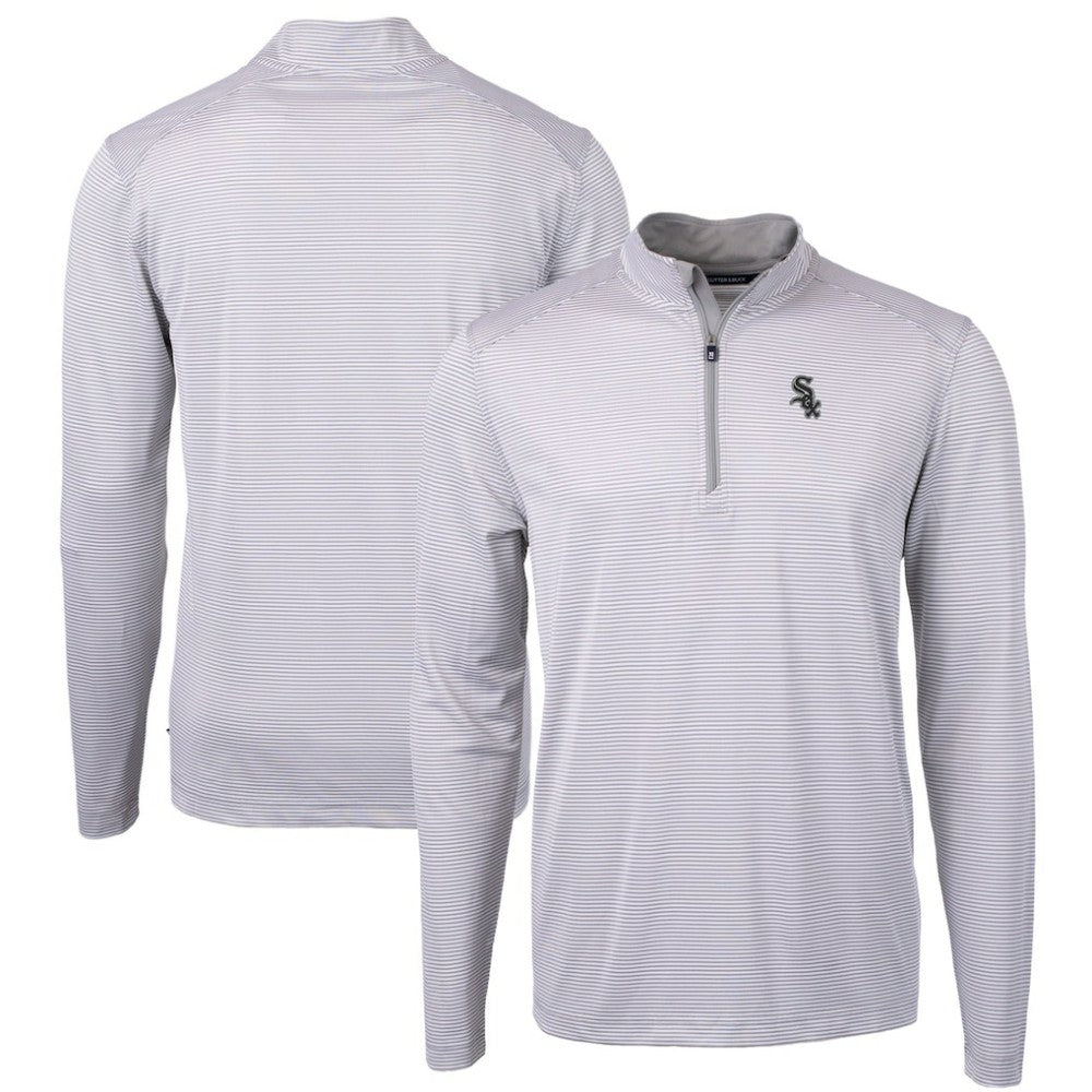 Chicago White Sox Cutter & Buck Virtue Eco Pique Micro Stripe Recycled Quarter-Zip Pullover Top - MLB Pullover
