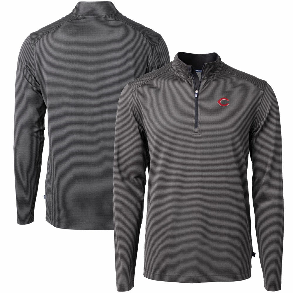 Cincinnati Reds Cutter & Buck Virtue Eco Pique Micro Stripe Recycled Quarter-Zip Pullover Top - MLB Pullover