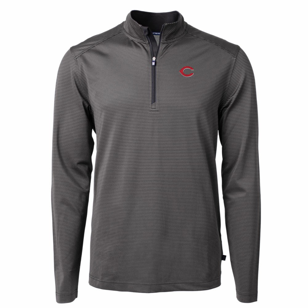 Cincinnati Reds Cutter & Buck Virtue Eco Pique Micro Stripe Recycled Quarter-Zip Pullover Top - MLB Pullover