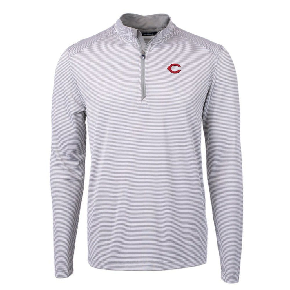 Cincinnati Reds Cutter & Buck Virtue Eco Pique Micro Stripe Recycled Quarter-Zip Pullover Top - MLB Pullover