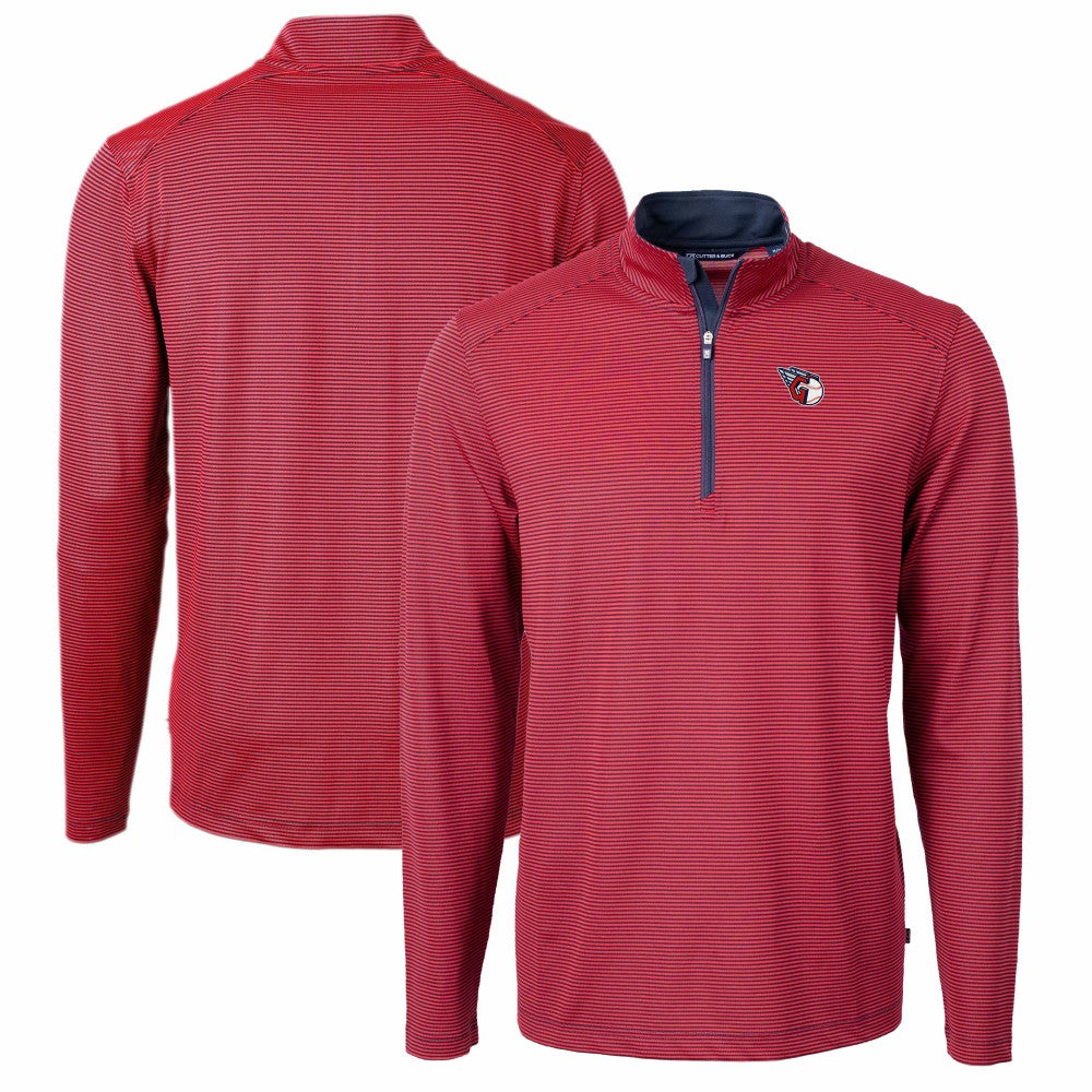 Cleveland Guardians Cutter & Buck Virtue Eco Pique Micro Stripe Recycled Quarter-Zip Pullover Top - MLB Pullover