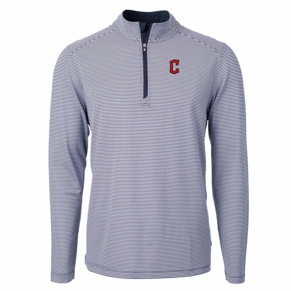 Cleveland Guardians Cutter & Buck Virtue Eco Pique Micro Stripe Recycled Quarter-Zip Pullover Top - MLB Pullover