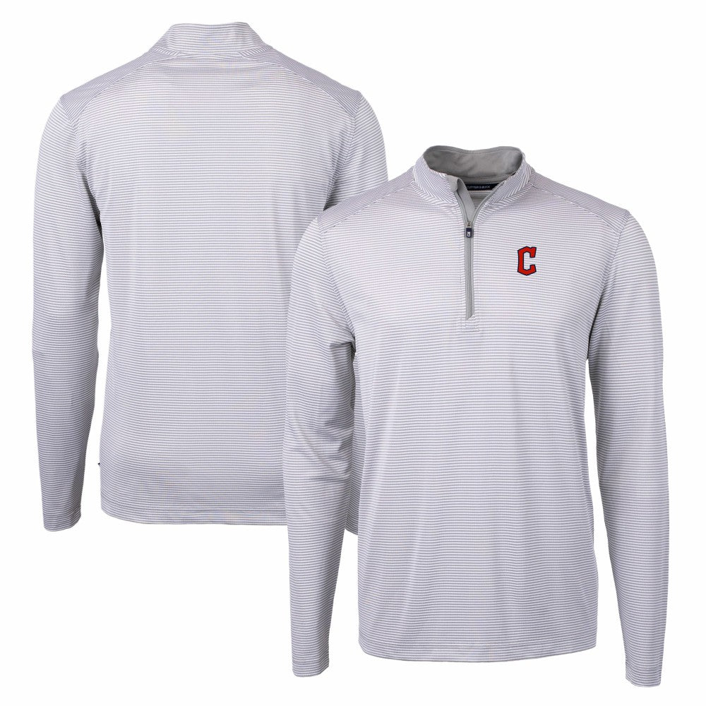 Cleveland Guardians Cutter & Buck Virtue Eco Pique Micro Stripe Recycled Quarter-Zip Pullover Top - MLB Pullover