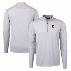 Cleveland Guardians Cutter & Buck Virtue Eco Pique Micro Stripe Recycled Quarter-Zip Pullover Top - MLB Pullover