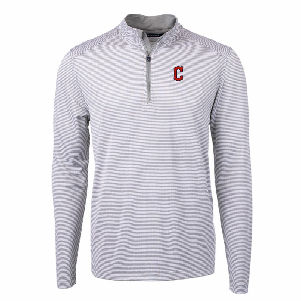 Cleveland Guardians Cutter & Buck Virtue Eco Pique Micro Stripe Recycled Quarter-Zip Pullover Top - MLB Pullover