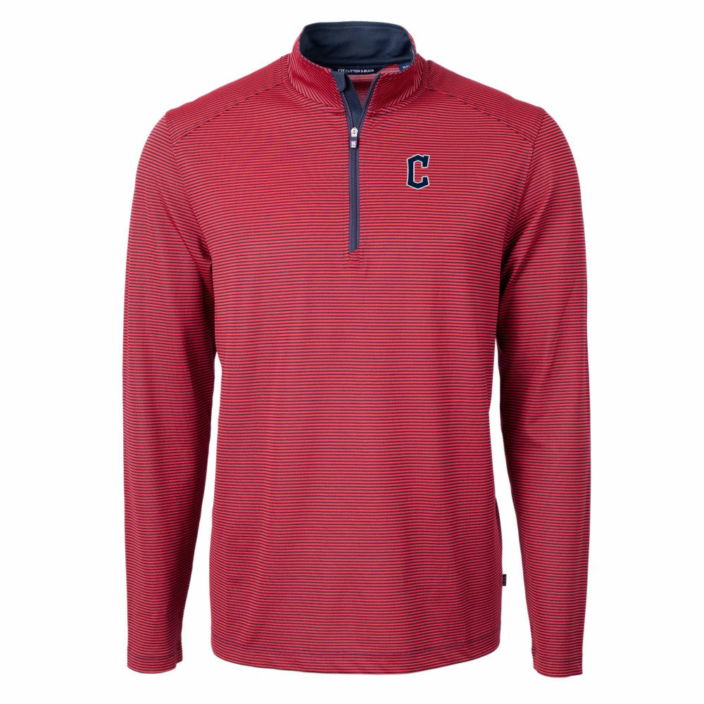 Cleveland Guardians Cutter & Buck Virtue Eco Pique Micro Stripe Recycled Quarter-Zip Pullover Top - MLB Pullover