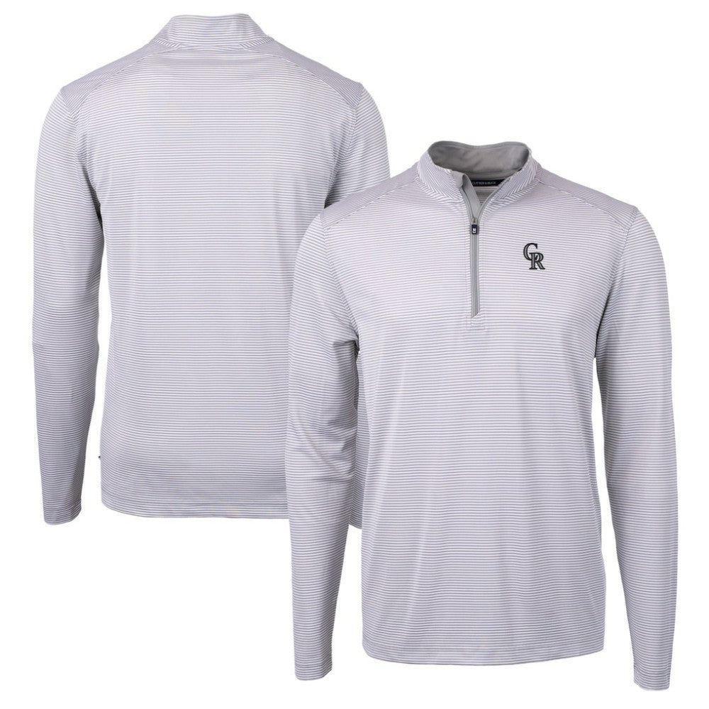 Colorado Rockies Cutter & Buck Virtue Eco Pique Micro Stripe Recycled Quarter-Zip Pullover Top - MLB Pullover
