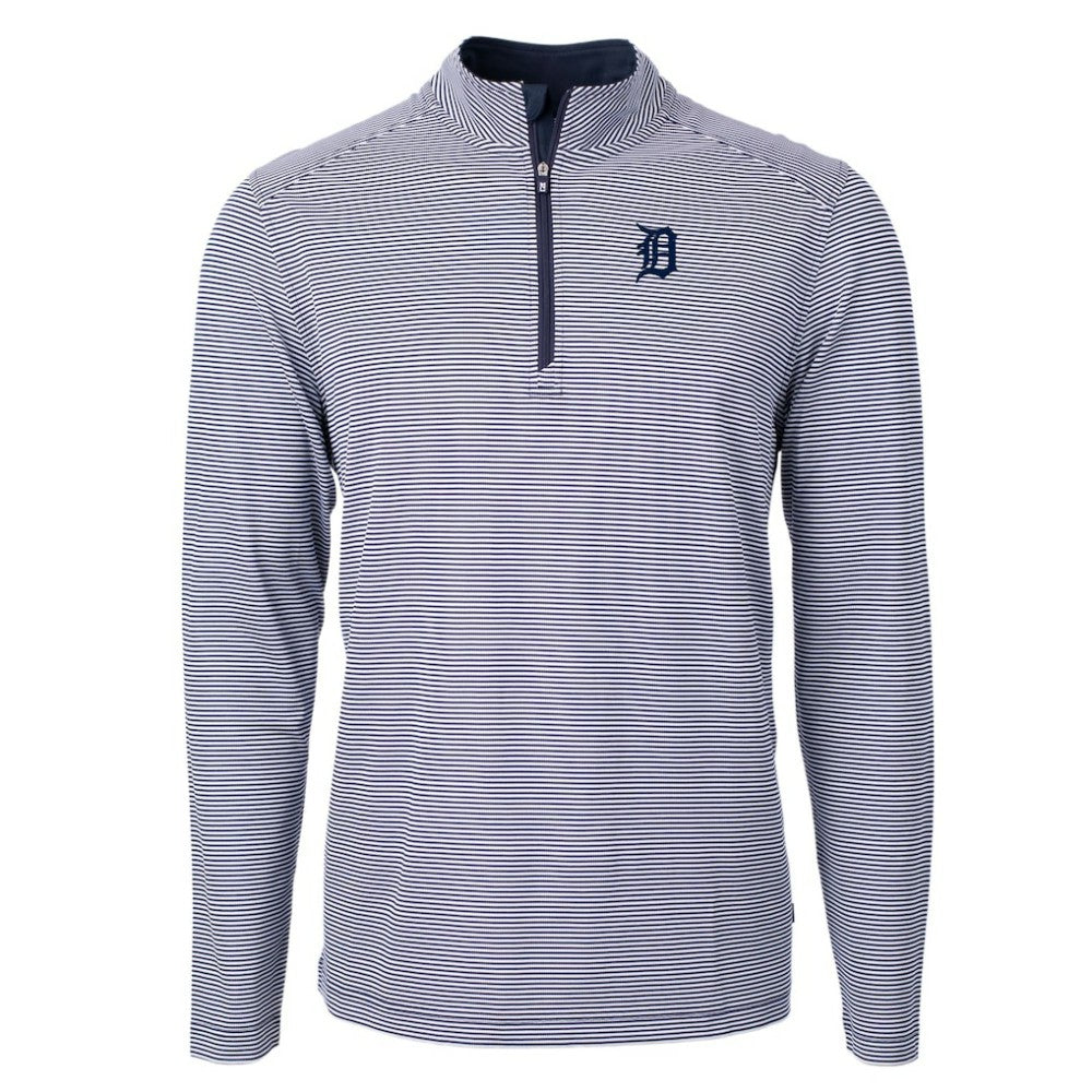 Detroit Tigers Cutter & Buck Virtue Eco Pique Micro Stripe Recycled Quarter-Zip Pullover Top - MLB Pullover