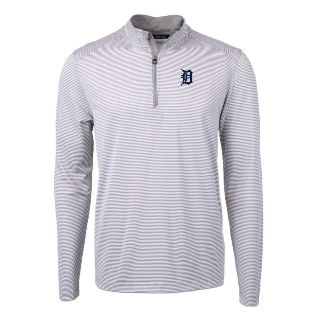 Detroit Tigers Cutter & Buck Virtue Eco Pique Micro Stripe Recycled Quarter-Zip Pullover Top - MLB Pullover
