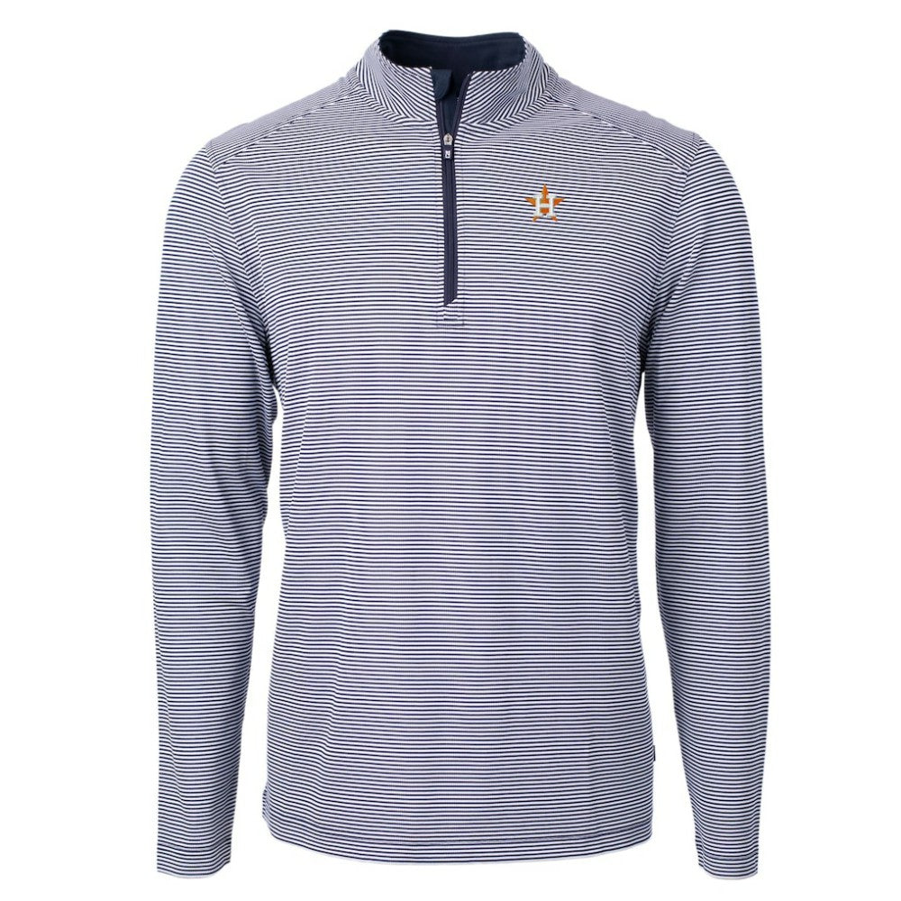 Houston Astros Cutter & Buck Virtue Eco Pique Micro Stripe Recycled Quarter-Zip Pullover Top - MLB Pullover