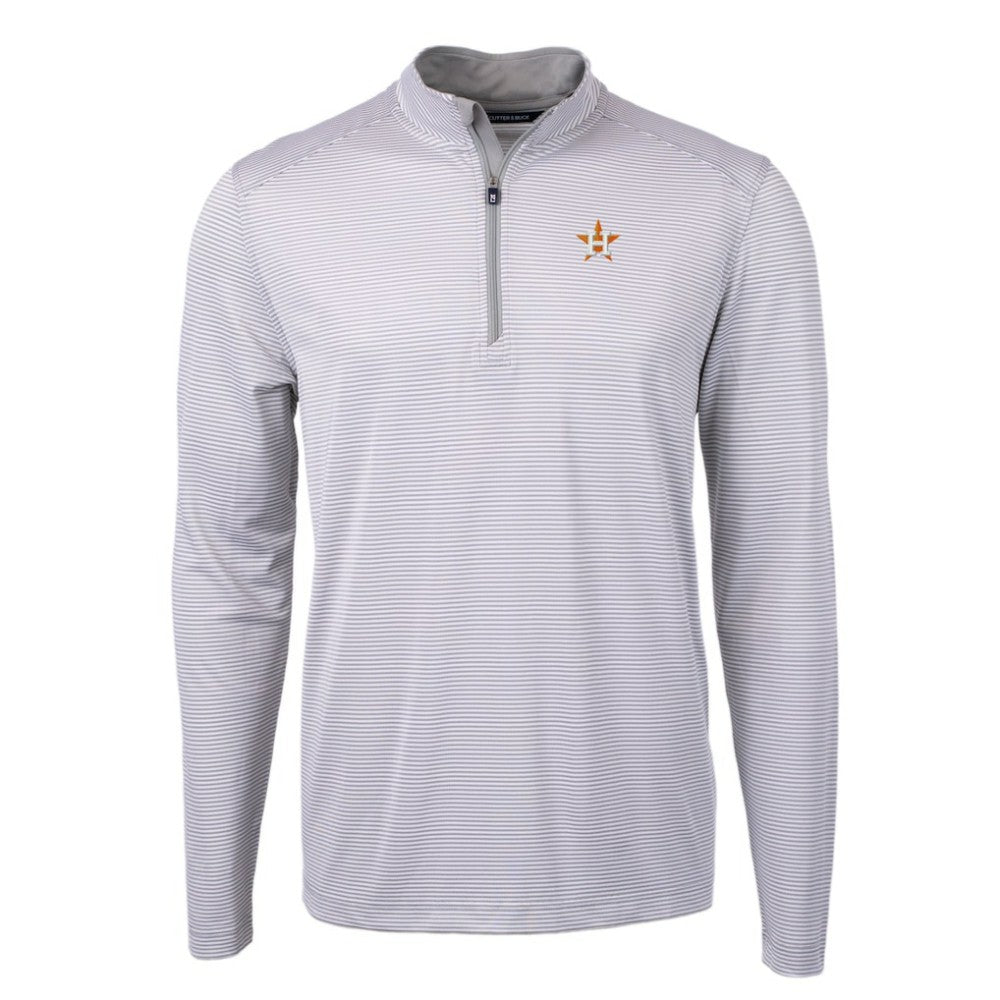 Houston Astros Cutter & Buck Virtue Eco Pique Micro Stripe Recycled Quarter-Zip Pullover Top - MLB Pullover